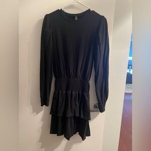 Aqua Black Long Sleeve Ruffle Dress